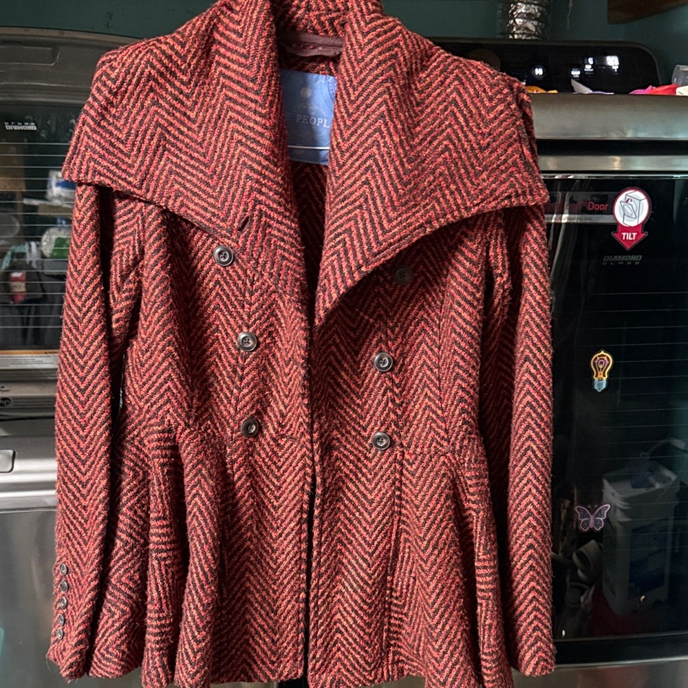 Free People Red and Black Pea Coat